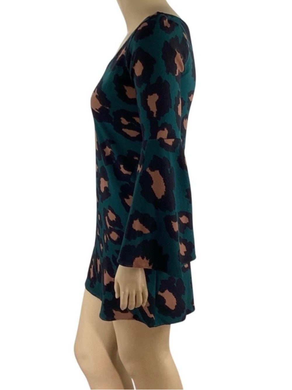 Judith March Deep Green Teal and Tan Leopard Print V-Neck Dress Size L - Picture 6 of 9